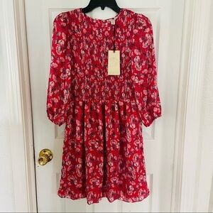 NWT Eliane Rose pink floral Scrunchie fit & flare puff long Sleeve dress SZ S